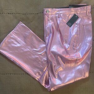 NWT Women's High-Rise Metallic PINK Flare Pants - WildFable Size 14